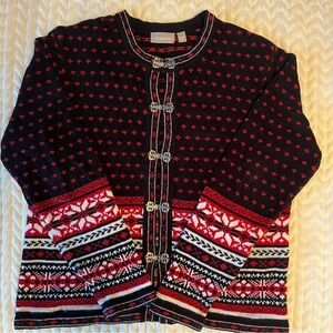 Croft & Barrow Snowflake Metal Clasp Knit Cardigan Fair Isle  Medium Christmas